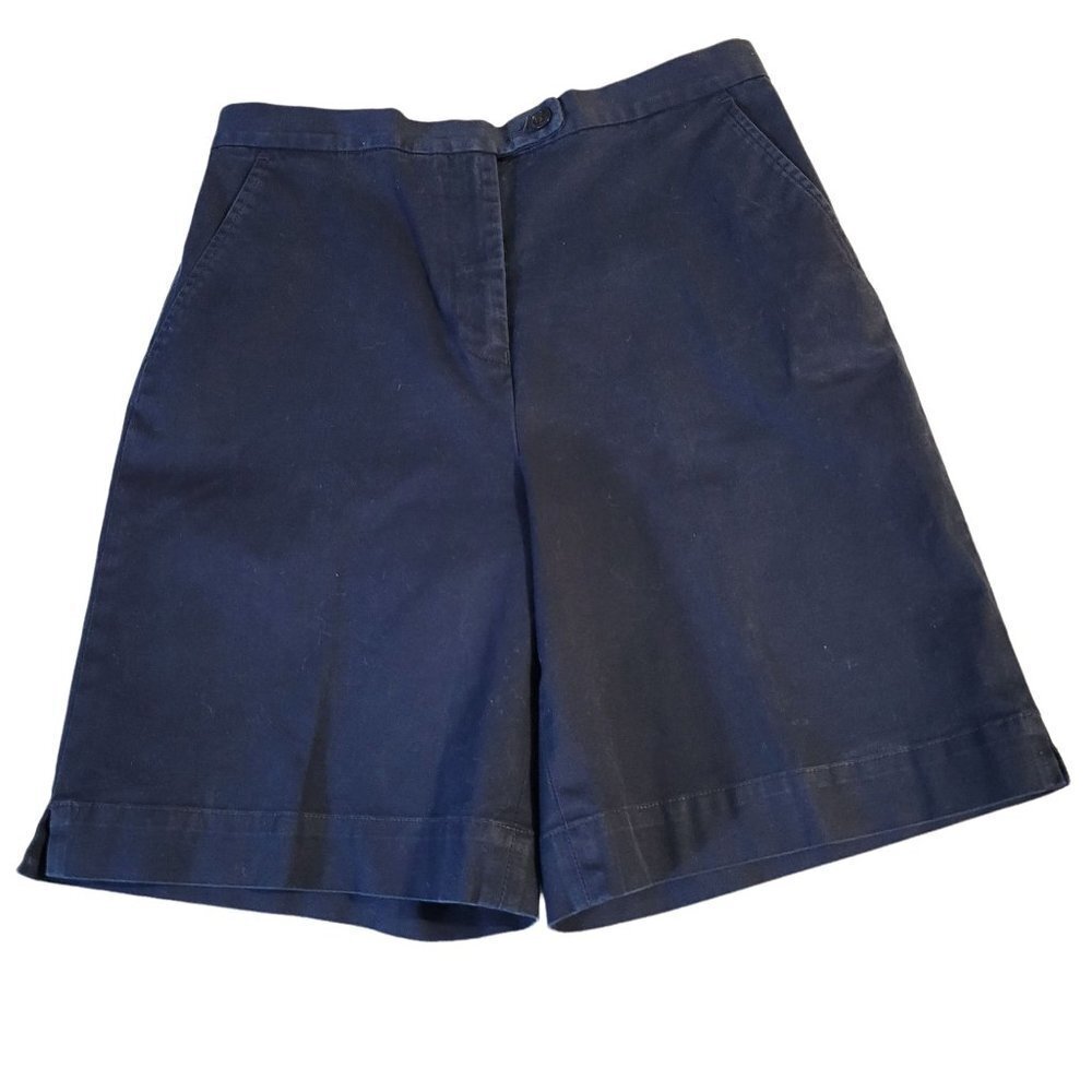 Faconnable Womens Sz 6 Blue Chino Cotton Blend Stretch Flat Front Bermuda Shorts